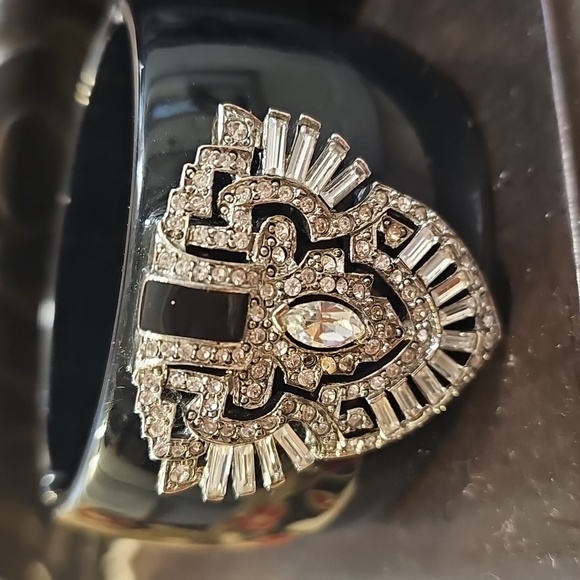 Jewelry - Kenneth Jay Lane Art Deco-Style Wide Cuff Braclet, Enamel & Rhinestone Medallion